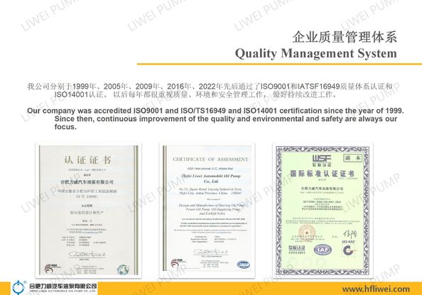 중국 Hefei Liwei Automobile Oil Pump Co., Ltd 인증